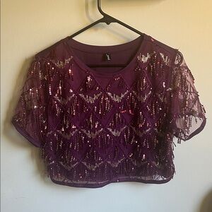 Allegra K Purple Sequin Crop Top